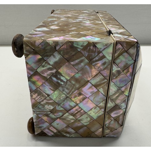 1226 - A 19th century mother of pearl tea caddy, lid is loose.