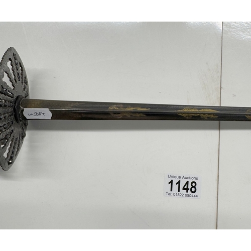 1148 - A steel court sword with beaded hilt, facetted studded decoration & scabbard.