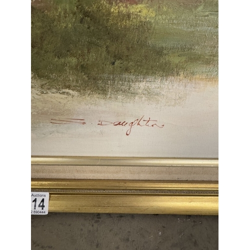 1314 - A gilt framed oil on canvas rural scene signed Daughter, image 89 x 60 cm, frame 102 x 74 cm.