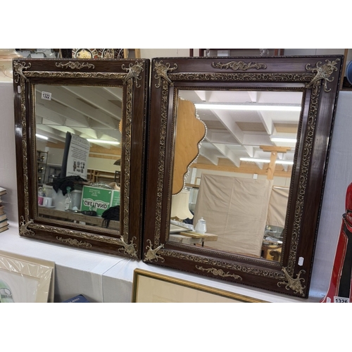 1322 - A pair of wooden framed mirrors with gilt effects