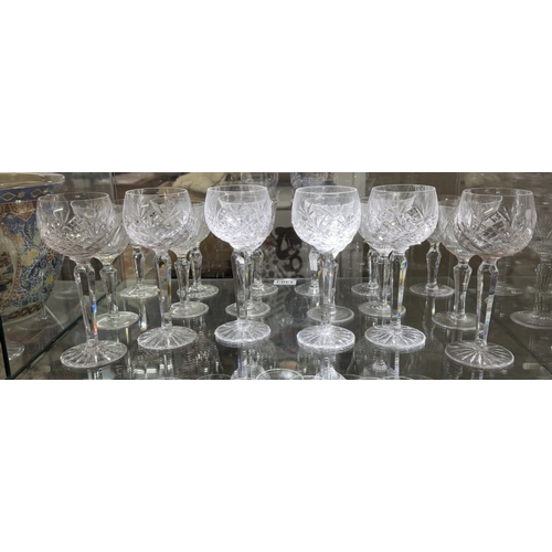 1383 - 2 Shelves of crystal etc including stemmed glasses