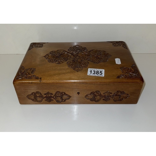 1385 - A carved wooden games / card box (empty)