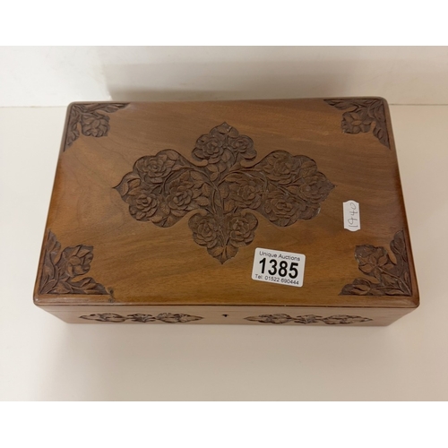 1385 - A carved wooden games / card box (empty)