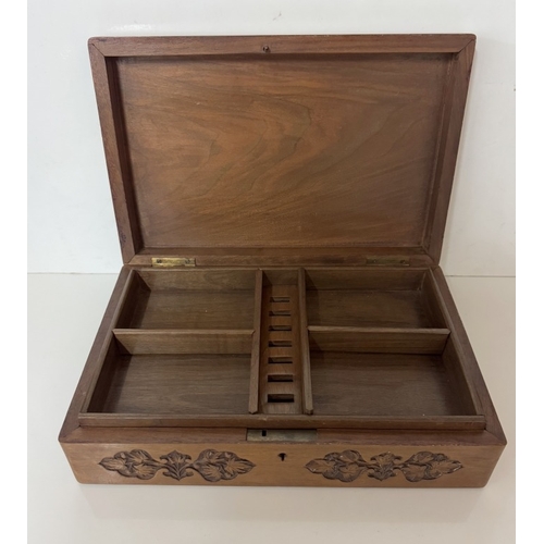 1385 - A carved wooden games / card box (empty)