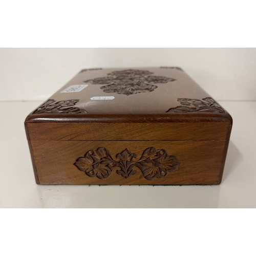 1385 - A carved wooden games / card box (empty)