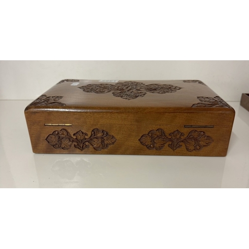 1385 - A carved wooden games / card box (empty)