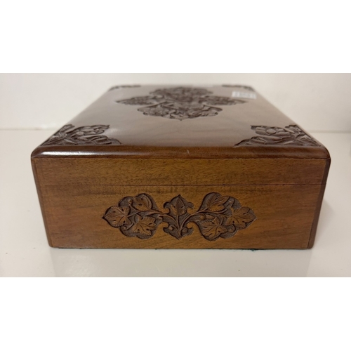 1385 - A carved wooden games / card box (empty)