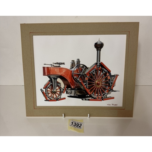 1392 - A Ken Rush gouache painting of a Tuxfords Boydell traction engine from 1858 (From the book of Fantas... 