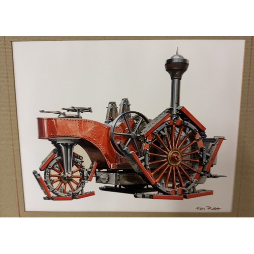 1392 - A Ken Rush gouache painting of a Tuxfords Boydell traction engine from 1858 (From the book of Fantas... 