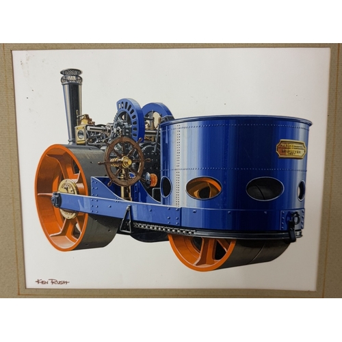 1393 - A Ken Rush gouache painting of a steam road roller by Aveling X Porter Rochester