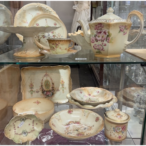 1396 - 2 Shelves of Crown Devon ceramics including tea pot, cake stand etc.