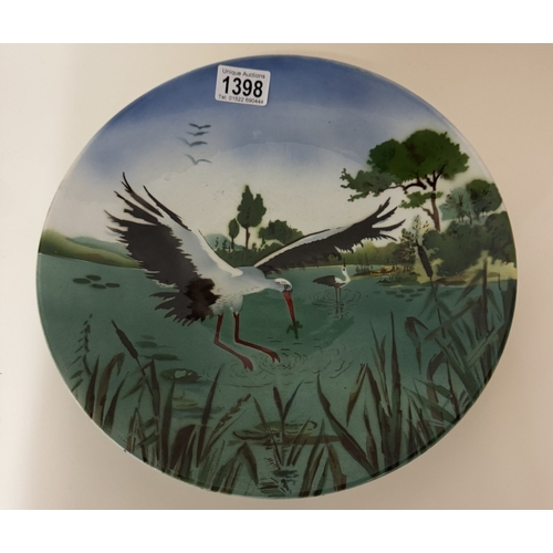 1398 - An oriental wall hanging plaque depicting Herons, 30.5cm