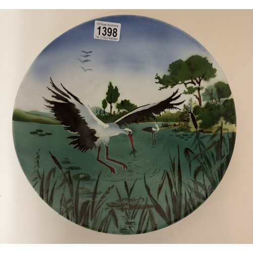 1398 - An oriental wall hanging plaque depicting Herons, 30.5cm