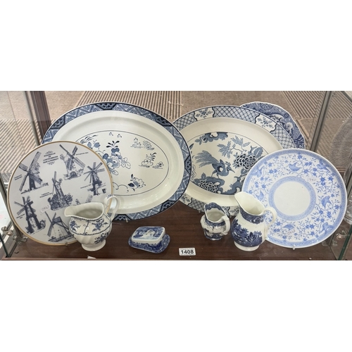 1408 - A selection of blue & white ceramics including meat plates, jugs etc