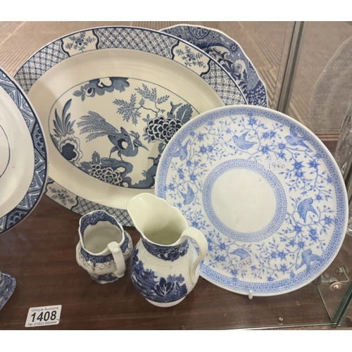 1408 - A selection of blue & white ceramics including meat plates, jugs etc