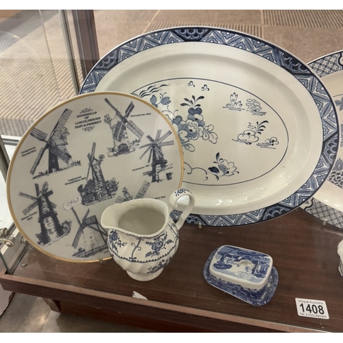 1408 - A selection of blue & white ceramics including meat plates, jugs etc