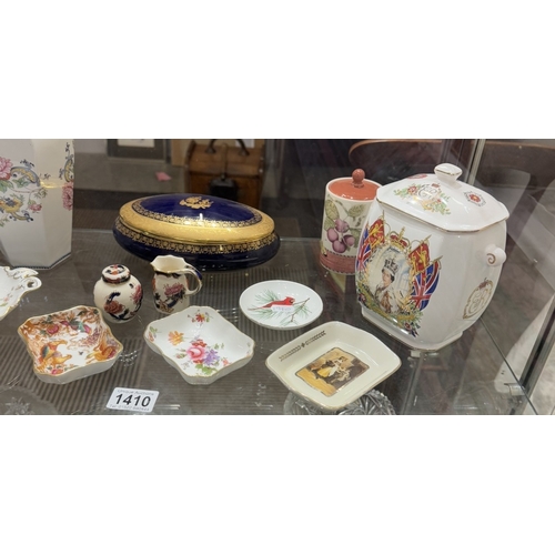 1410 - A large Limoges porcelain trinket pot etc including Royal Crown Derby, Wedgwood Sarahs Garden etc