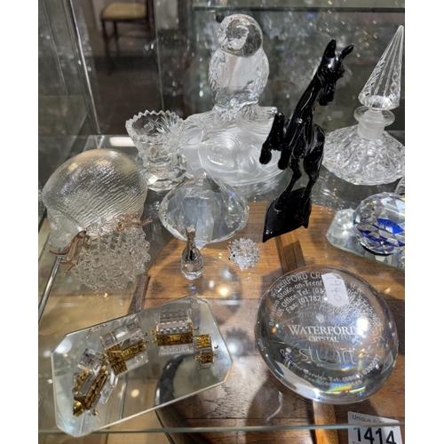 1413 - A quantity of paperweights, perfume bottles etc including Waterford, Stuart crystal, Humppila Finlan... 