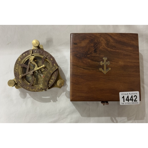 1442 - A brass multi sextant / sundial in brass bound teak box