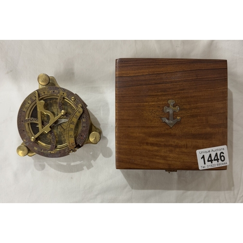 1446 - A brass multi sextant / sundial in brass bound teak box