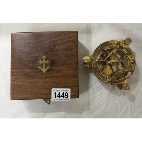 1449 - A brass multi sextant / sundial in brass bound teak box