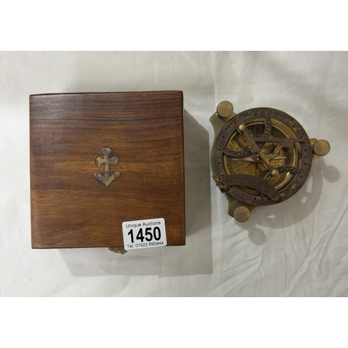 1450 - A brass multi sextant / sundial in brass bound teak box