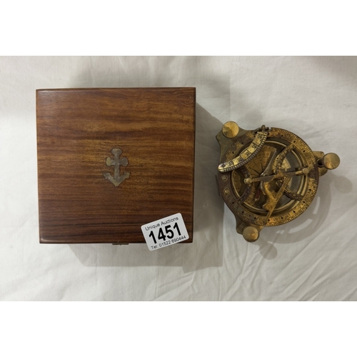 1451 - A brass multi sextant / sundial in brass bound teak box