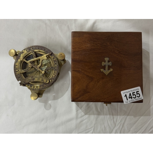 1455 - A brass multi sextant / sundial in brass bound teak box