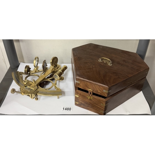 1480 - A brass sextant in teak box