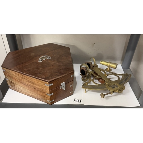 1481 - A brass sextant in teak box