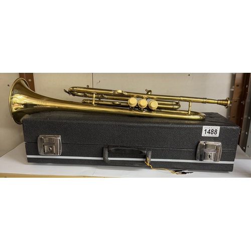 1488 - A brass trumpet with case