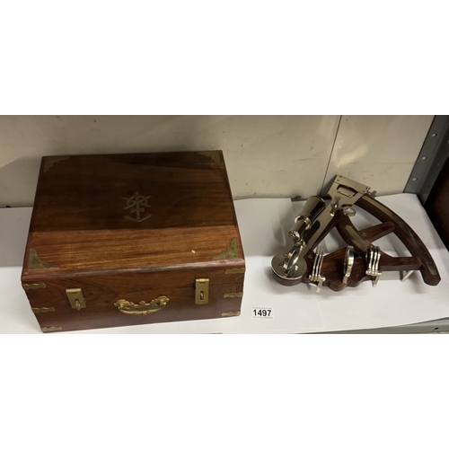 1497 - A brass sextant in teak box