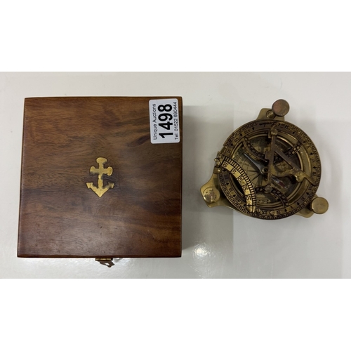 1498 - A brass multi sextant / sundial in brass bound teak box