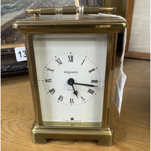 1419 - A Bayard brass carriage clock in working order, 11.5 cm tall.