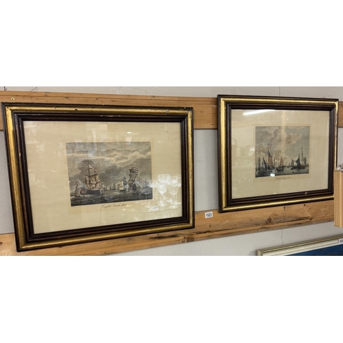 1523 - A pair of framed and glazed prints featuring Dutch and English fishing boats.