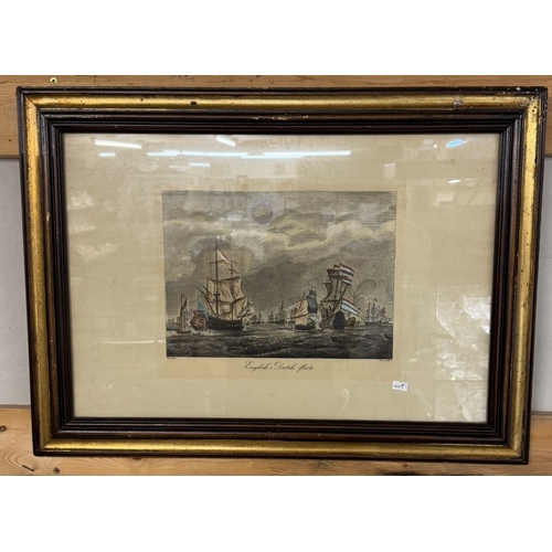 1523 - A pair of framed and glazed prints featuring Dutch and English fishing boats.