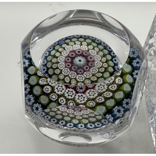 1169 - A cut glass Whitefriars decanter with Millefiori paperweight stopper dated 1977 in decoration