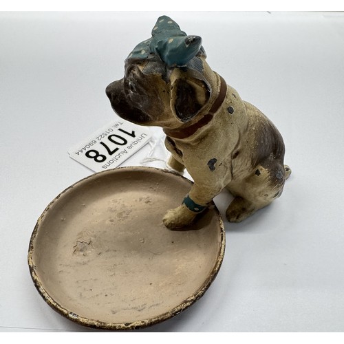 1078 - An Austrian cold painted spelter wounded dog with dish.