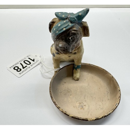 1078 - An Austrian cold painted spelter wounded dog with dish.