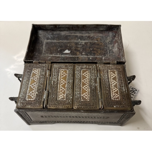 1190 - An antique brass inlaid South East Asian/Indian spice box