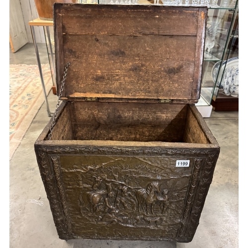 1199 - A large Edwardian pressed brass log box