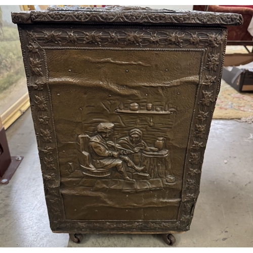 1199 - A large Edwardian pressed brass log box