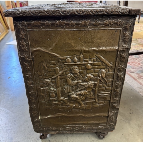 1199 - A large Edwardian pressed brass log box