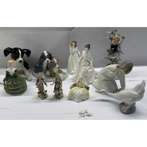 1160B - A collection of pottery figurines including Doulton, Nao, Coalport, Lladro etc