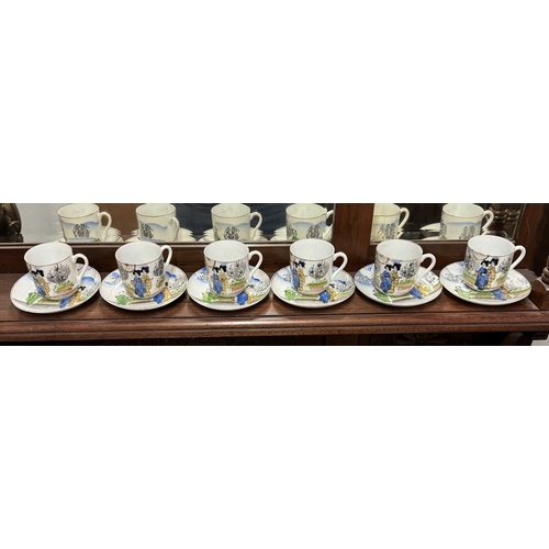 1547 - An oriental seasonal 'Egg Shell' porcelain tea set with lithophane geisha bases.