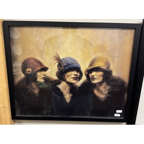 1555 - Six 1920s art deco pictures including Ladies including Camps, Lempicka, The 3 Hats etc