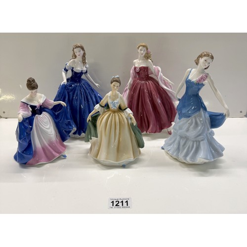 1211 - Five Royal Doulton Pretty Ladies figurines including Loving thoughts.