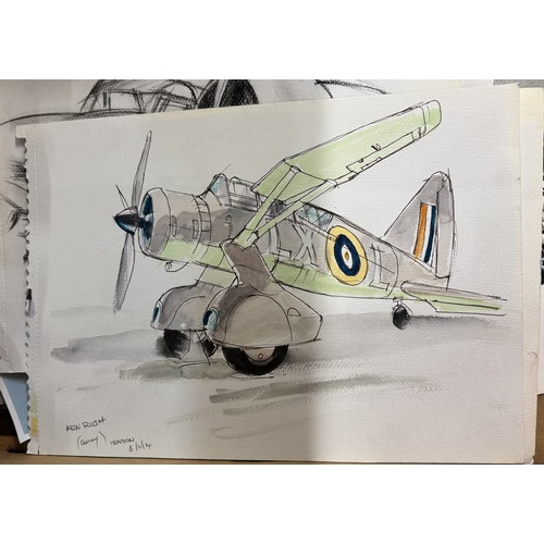 1544 - A quantity of aviation related items including books, drawings by Ken Rush etc