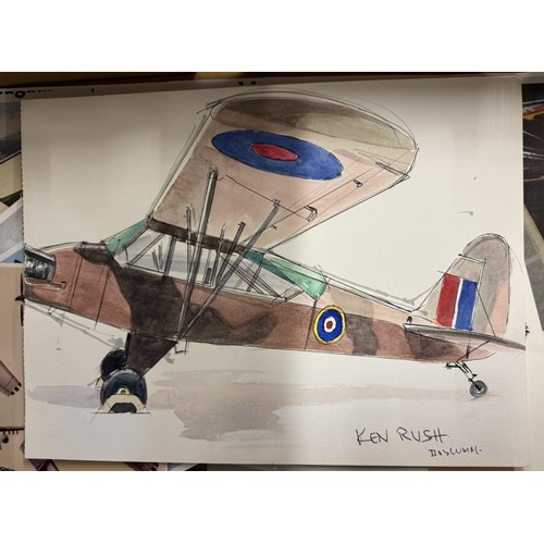 1544 - A quantity of aviation related items including books, drawings by Ken Rush etc