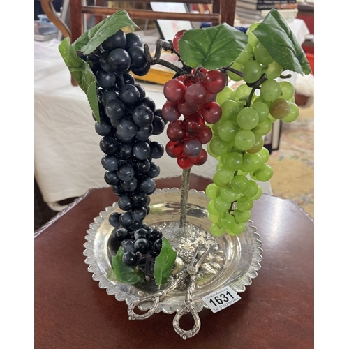 1631 - A 1920s silver plated grape stand (Possibly WMF) with scissors & display of faux grapes